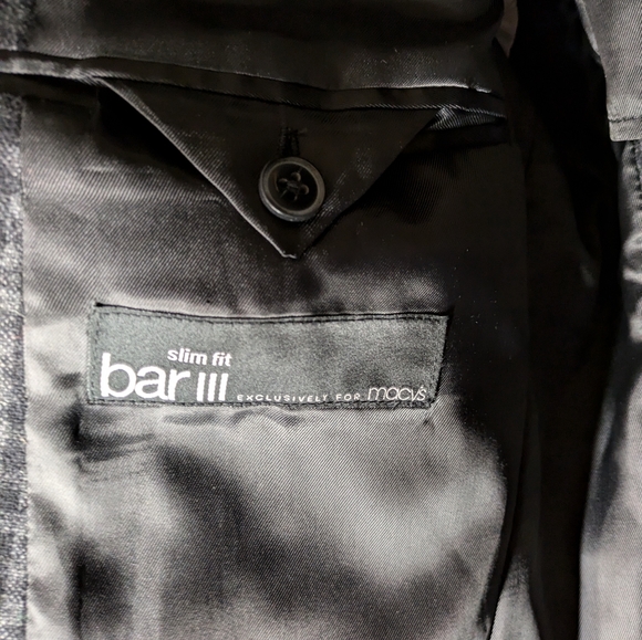 Bar III Slim Fit Black and Grey Plaid Wool Blend Men's Blazer with Pockets 38L - Picture 8 of 11